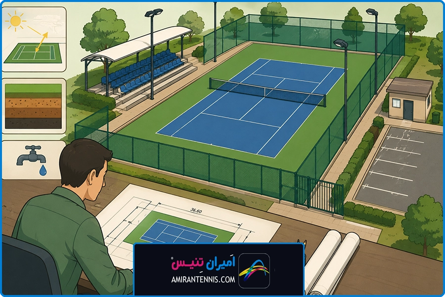 ساخت زمین تنیس در خوزستان | طراحی و جانمایی زمین بر اساس استانداردها
